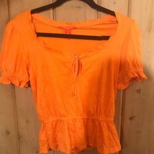 Neon orange peasant top